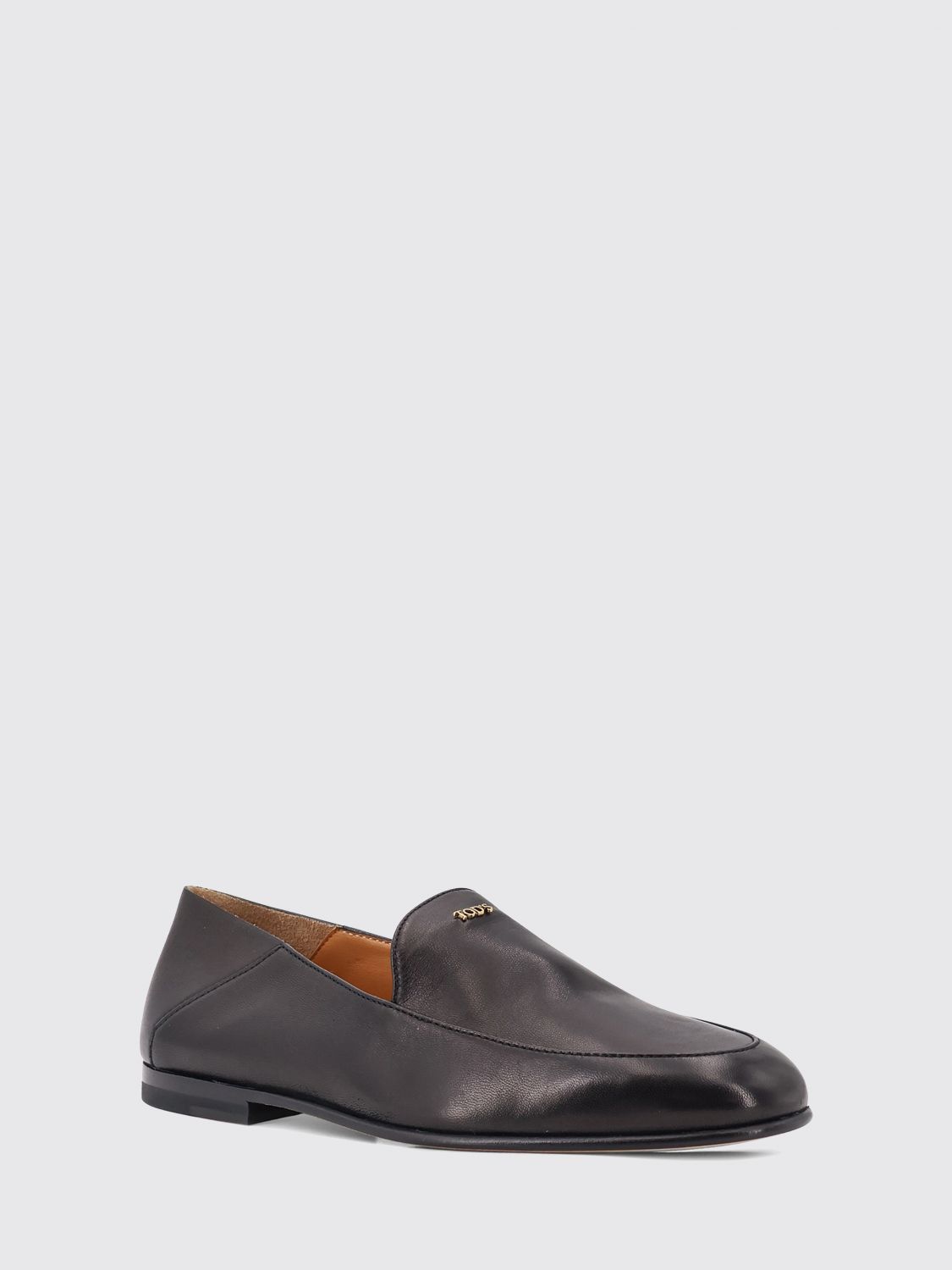 flat smooth leather loafers with metallic logo