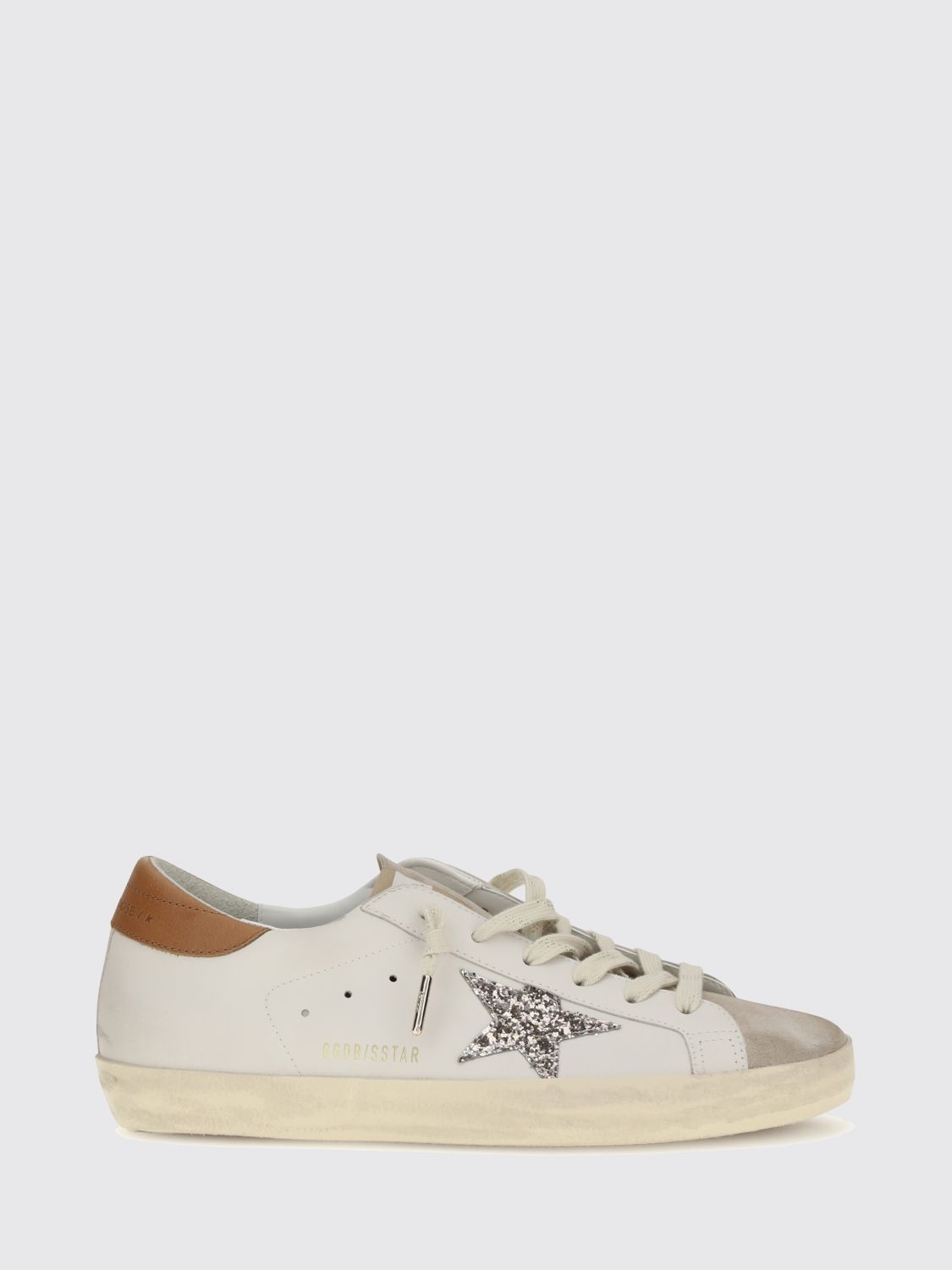 super-star leather sneakers with glitter logo and distressed effect
