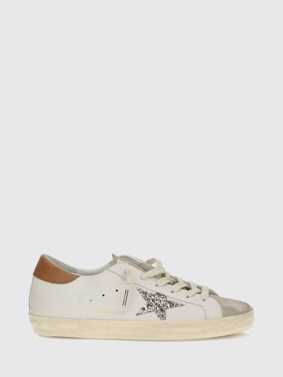 super-star leather sneakers with glitter logo and distressed effect