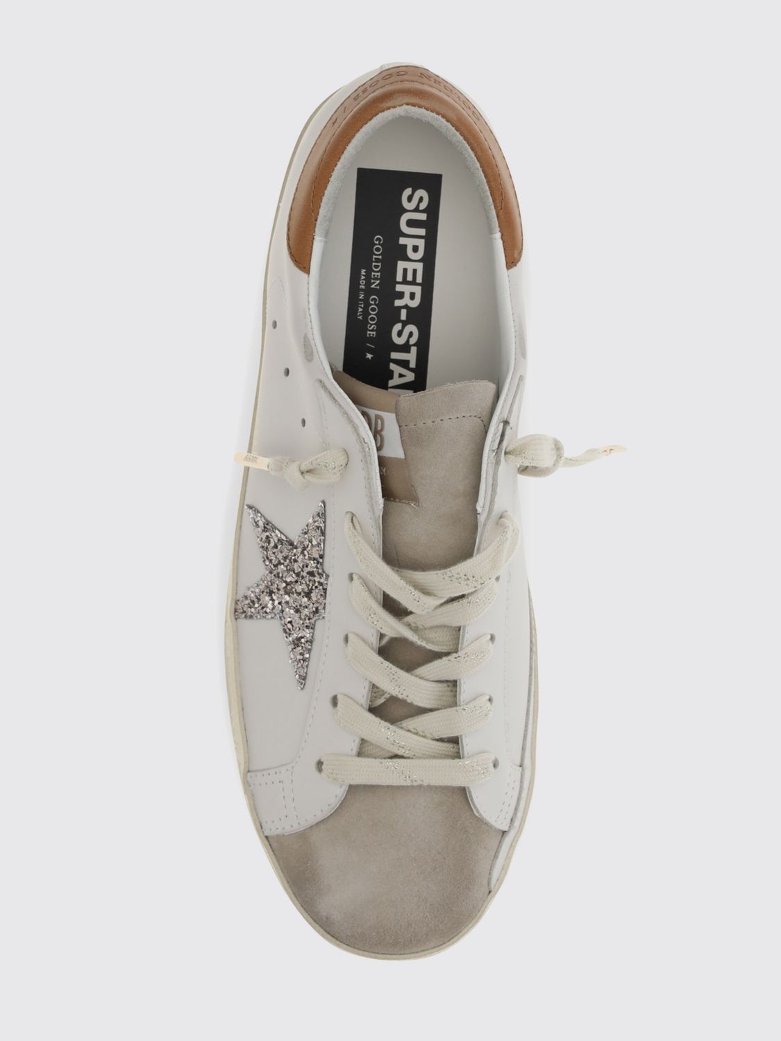 super-star leather sneakers with glitter logo and distressed effect