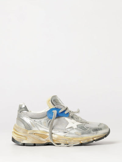 dad leather and mesh sneakers with distressed effect and applied logo