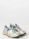 dad leather and mesh sneakers with distressed effect and applied logo