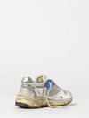 dad leather and mesh sneakers with distressed effect and applied logo