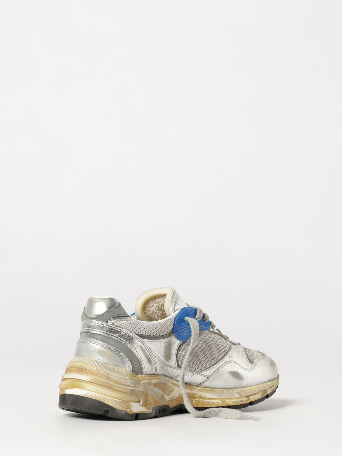 dad leather and mesh sneakers with distressed effect and applied logo