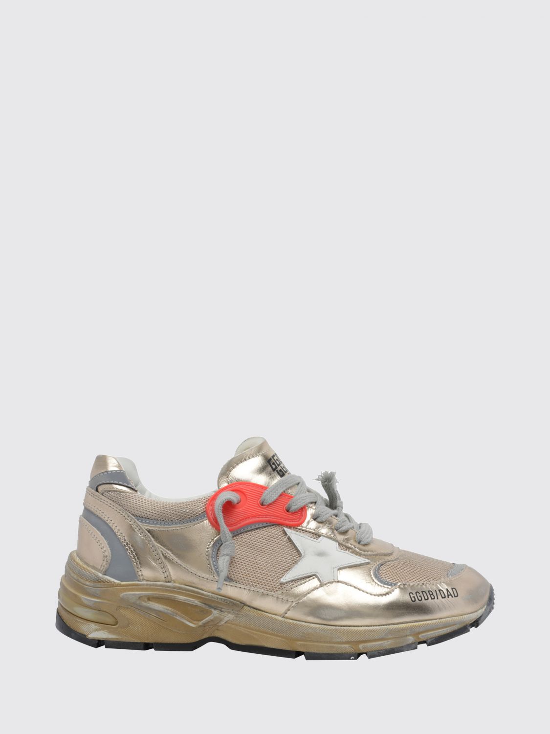 dad-star laminated leather and mesh distressed trainers