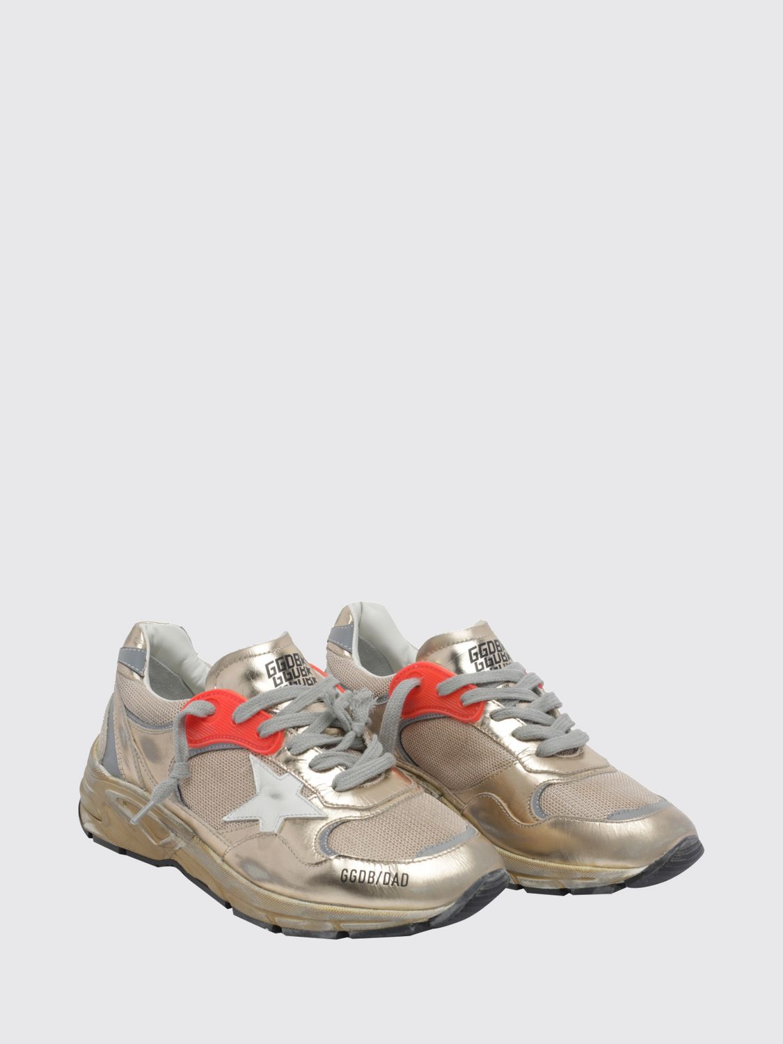 dad-star laminated leather and mesh distressed trainers