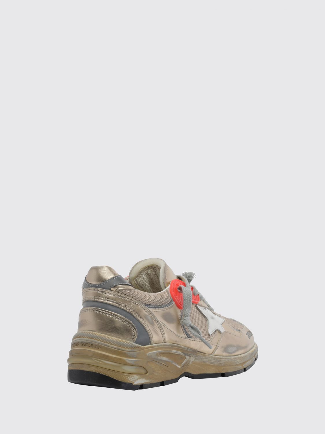 dad-star laminated leather and mesh distressed trainers