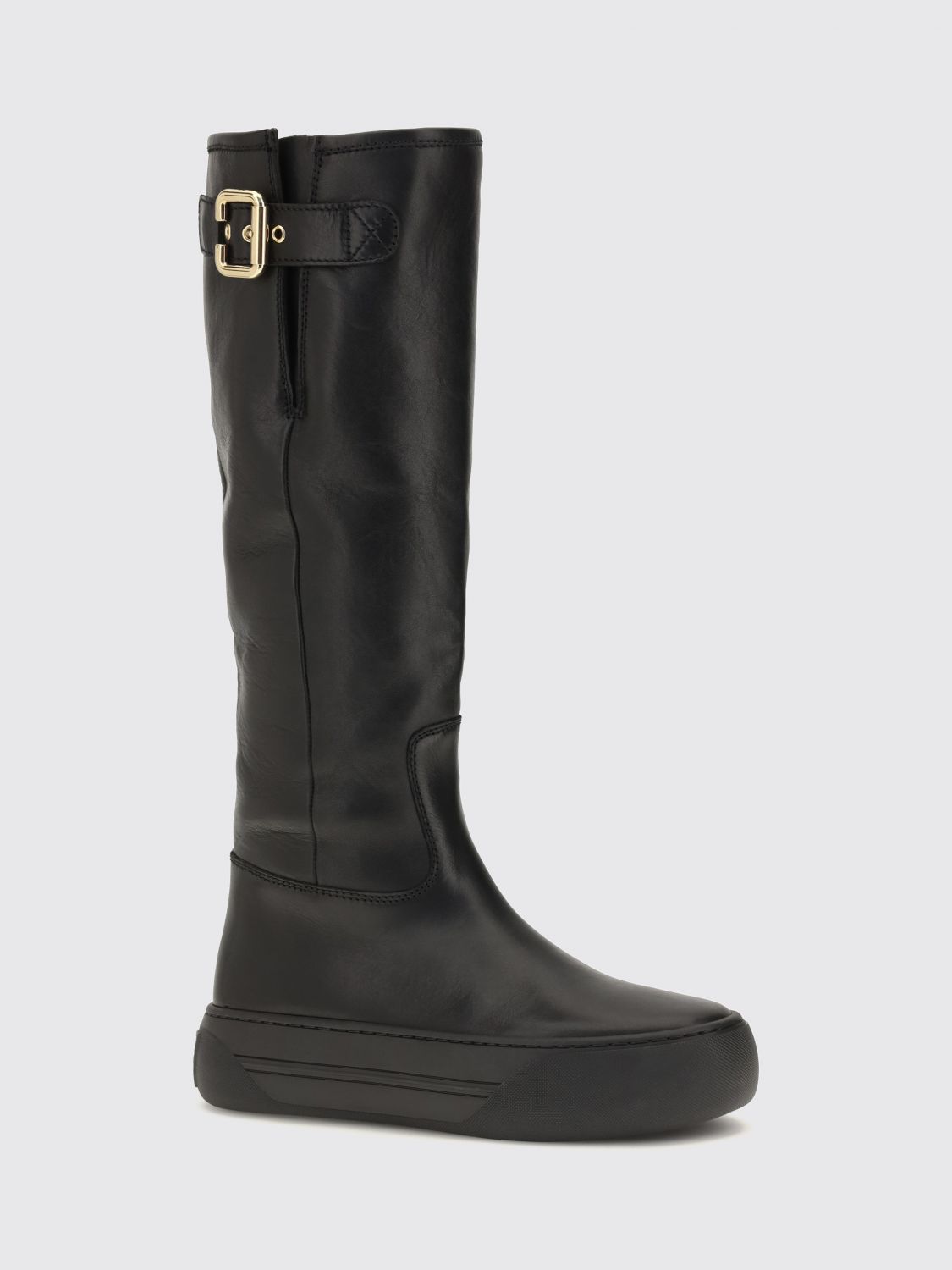chloé delia knee-high lambskin boots with platform sole and round toe
