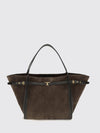 t signature suede calfskin shopping bag with t timeless logo