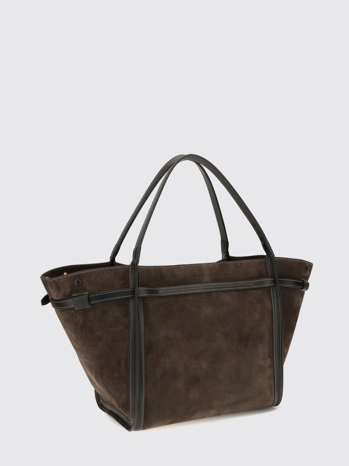 t signature suede calfskin shopping bag with t timeless logo