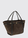 t signature suede calfskin shopping bag with t timeless logo