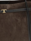 t signature suede calfskin shopping bag with t timeless logo