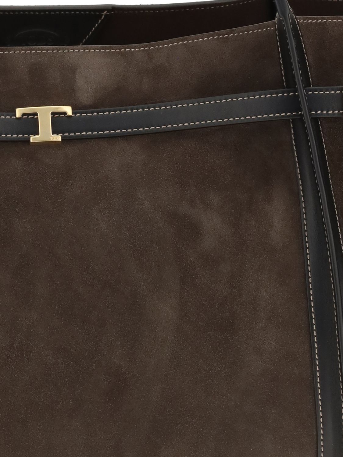 t signature suede calfskin shopping bag with t timeless logo