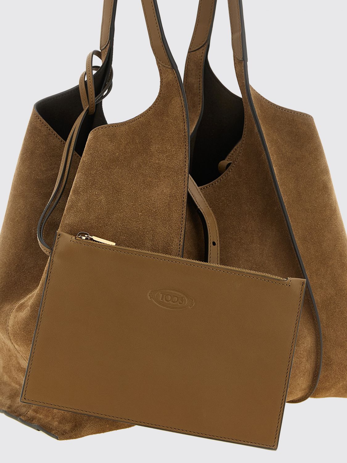 large t timeless suede shoulder bag with pouch