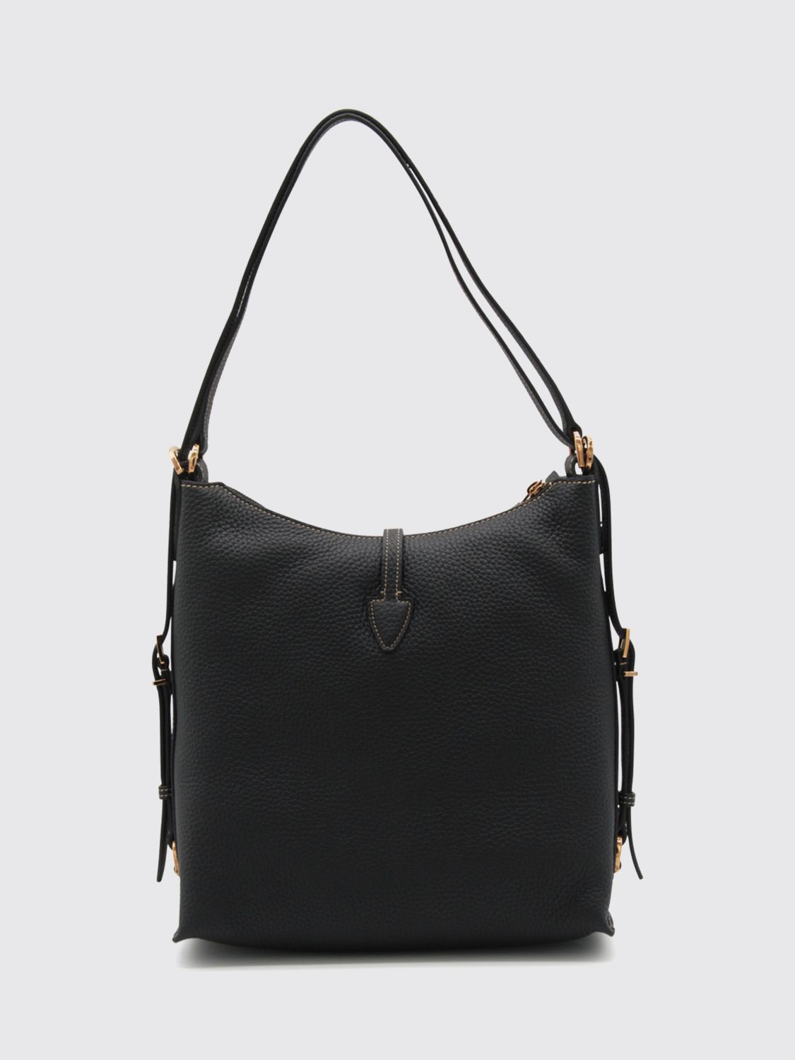 t timeless grained leather shoulder bag with zip closure