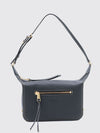 metal dots hammered leather shoulder bag with embossed logo