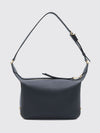 metal dots hammered leather shoulder bag with embossed logo