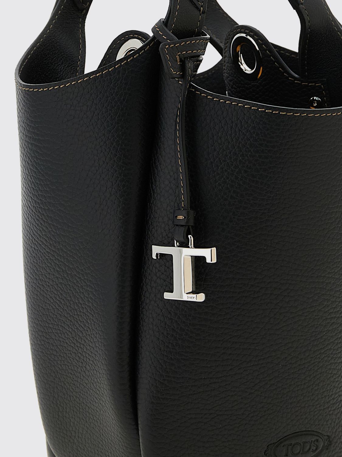 small hammered leather bucket bag with removable shoulder strap