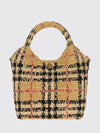 margate mini vintage check tote bag in raffia with removable strap