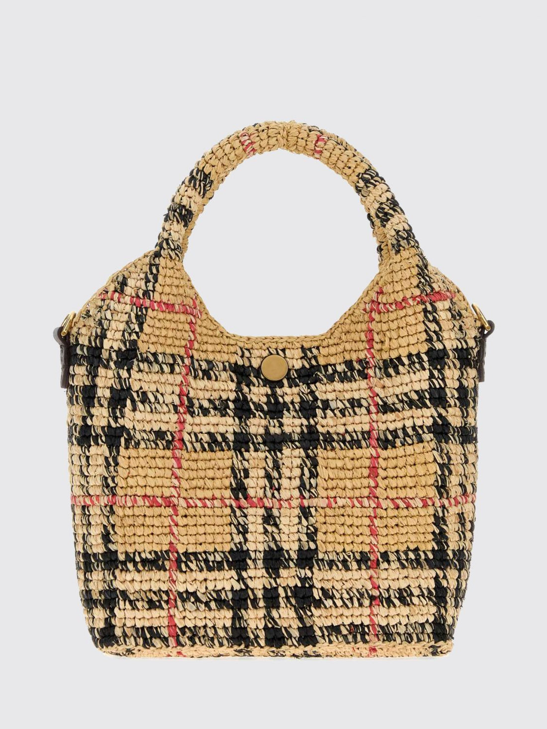 BURBERRY OS margate mini vintage check tote bag in raffia with removable strap