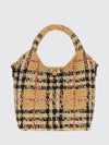 margate mini vintage check tote bag in raffia with removable strap