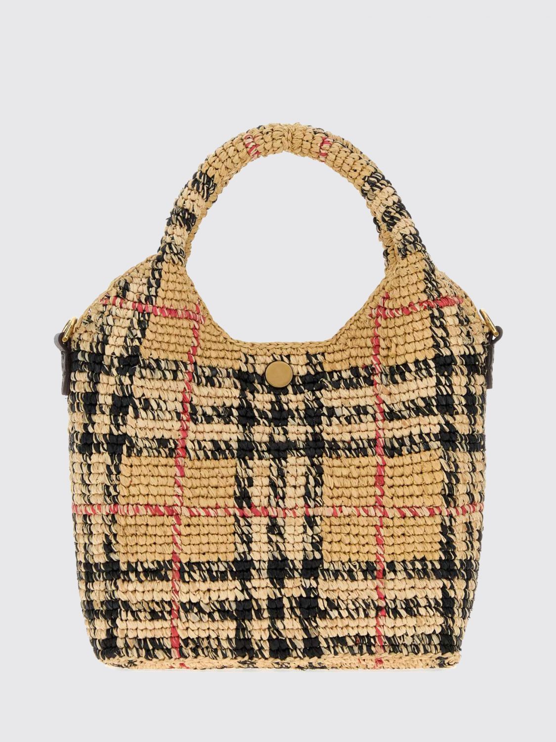 margate mini vintage check tote bag in raffia with removable strap