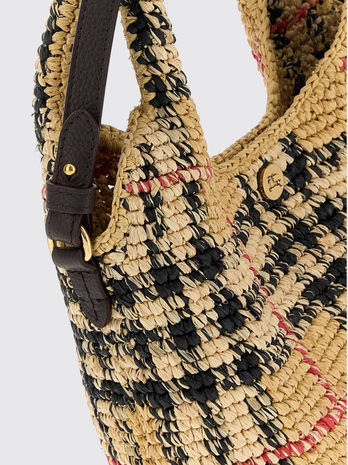 margate mini vintage check tote bag in raffia with removable strap