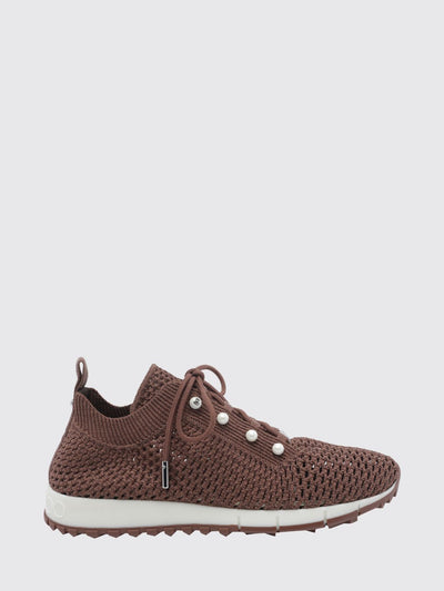 veles low-top sneakers in lurex knit with monogram and faux pearls