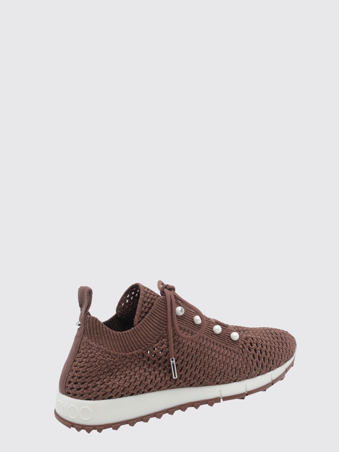 veles low-top sneakers in lurex knit with monogram and faux pearls