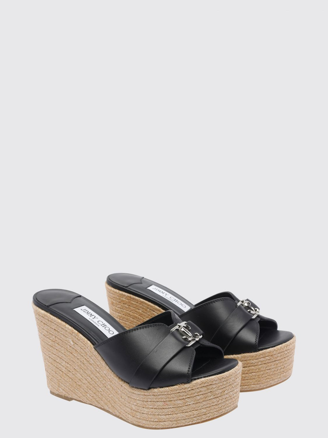 JIMMY CHOO 36 leda wedge sandals in smooth calfskin with monogram and high heel