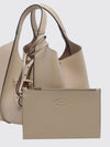 t timeless grained leather handbag with metal logo