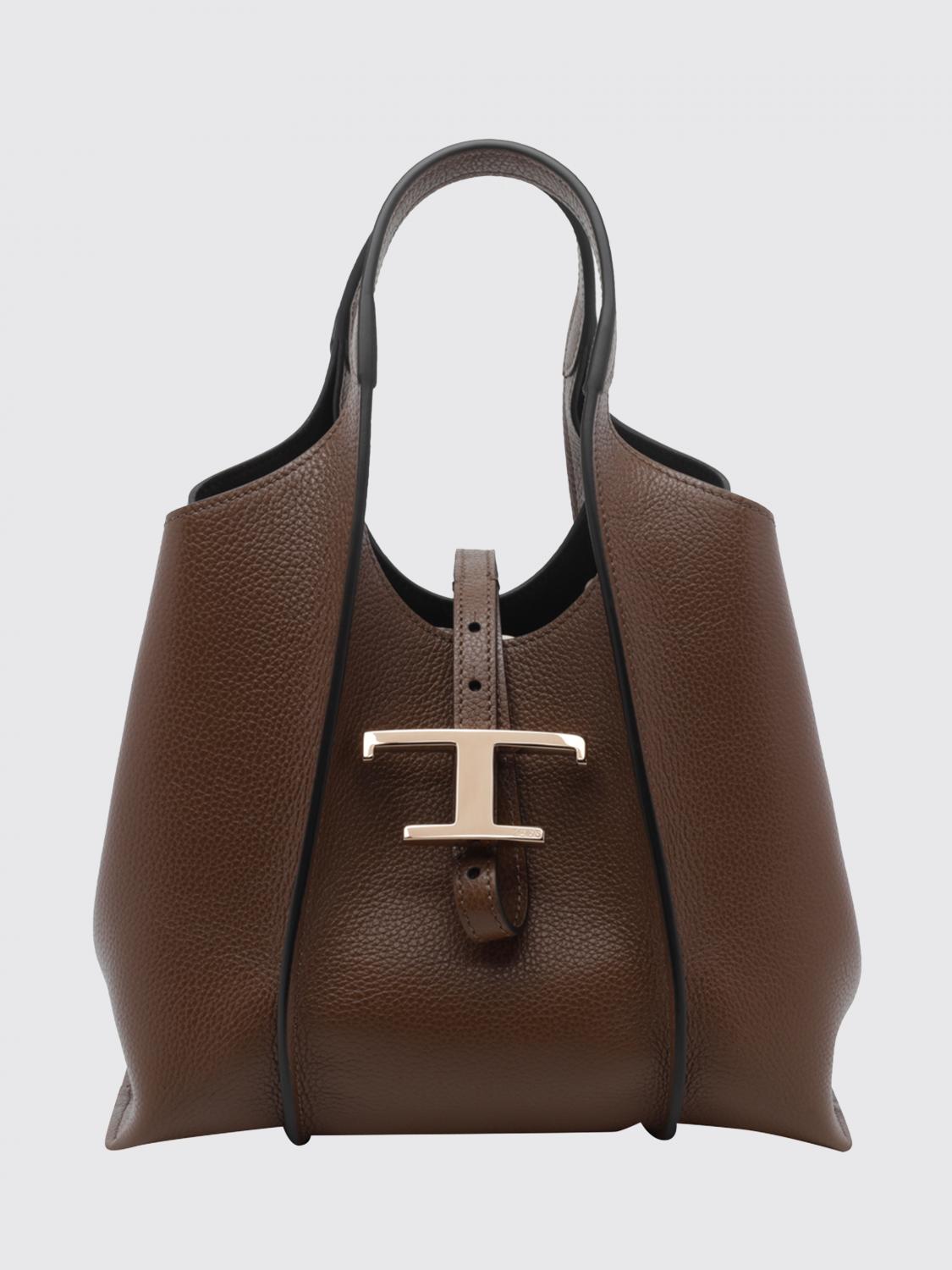 t timeless grained leather handbag with metal logo