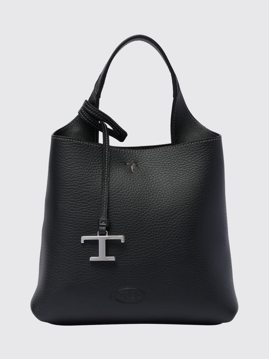 grained leather mini handbag with charm and embossed logo