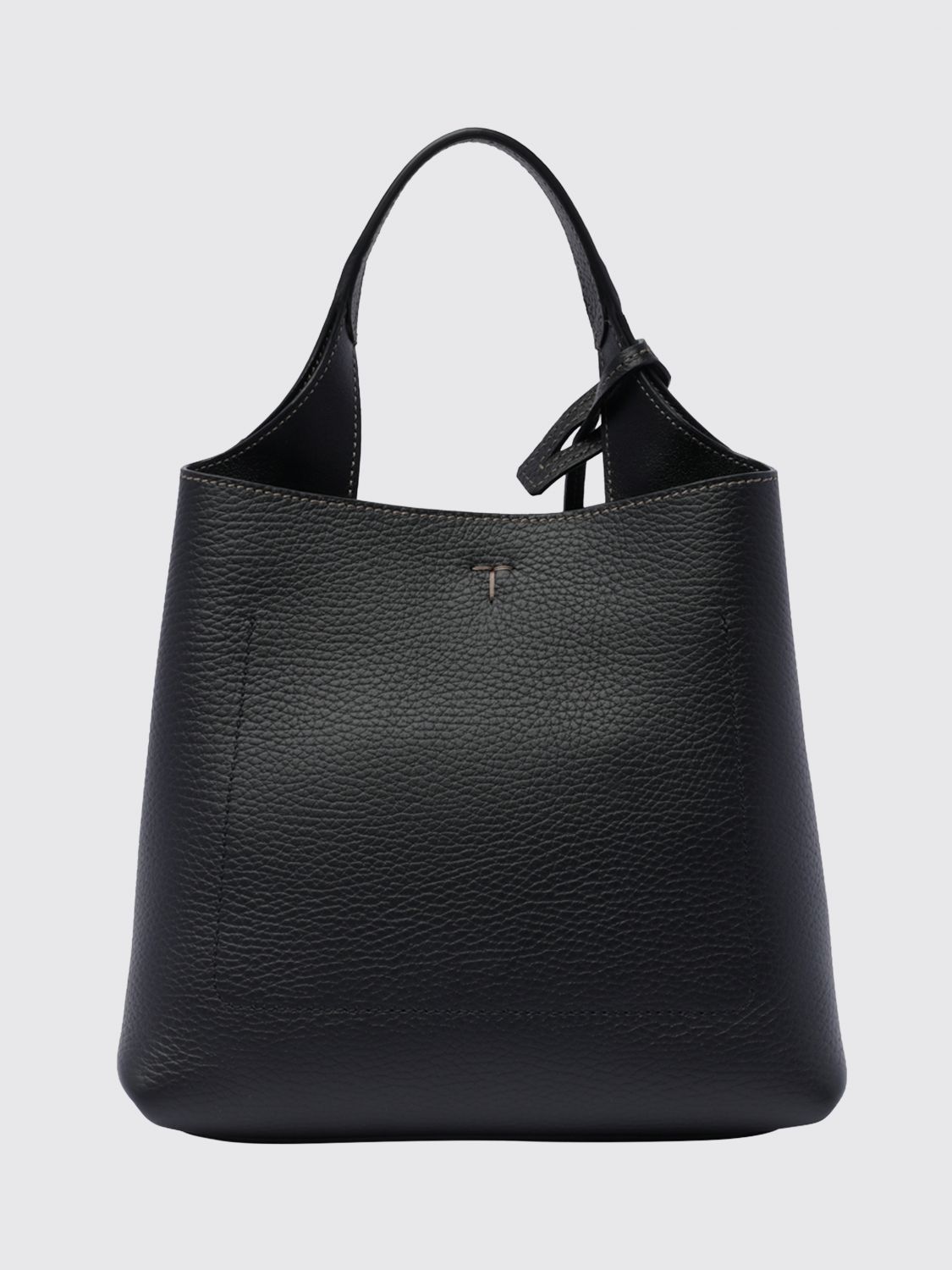 grained leather mini handbag with charm and embossed logo