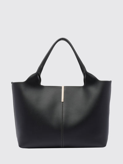 smooth calfskin leather shopping bag with double handle and logo