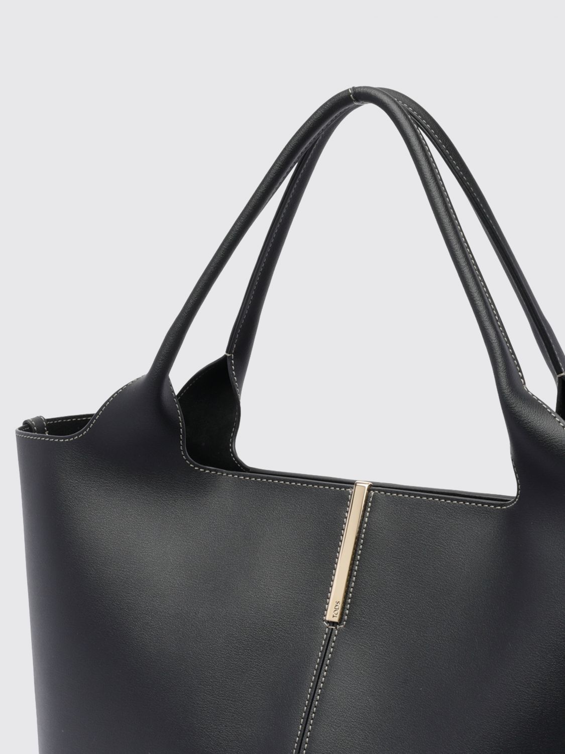 smooth calfskin leather shopping bag with double handle and logo