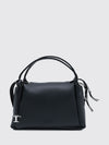 grained leather handbag with zip closure and logo charm