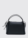 grained leather handbag with zip closure and logo charm
