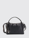 grained leather handbag with shoulder strap and logo charm