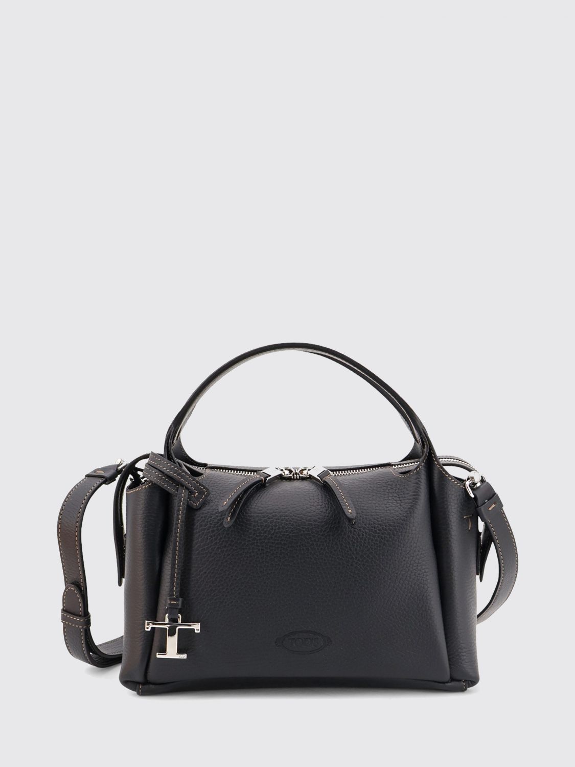 grained leather handbag with shoulder strap and logo charm
