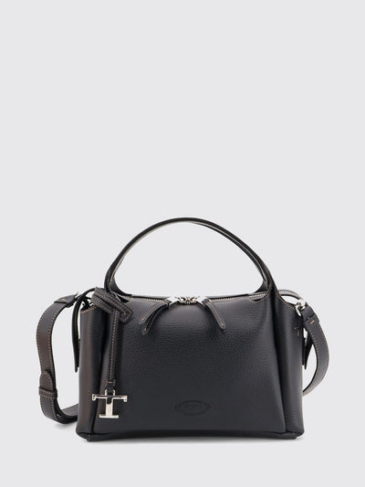 grained leather handbag with shoulder strap and logo charm