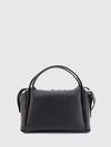 grained leather handbag with shoulder strap and logo charm