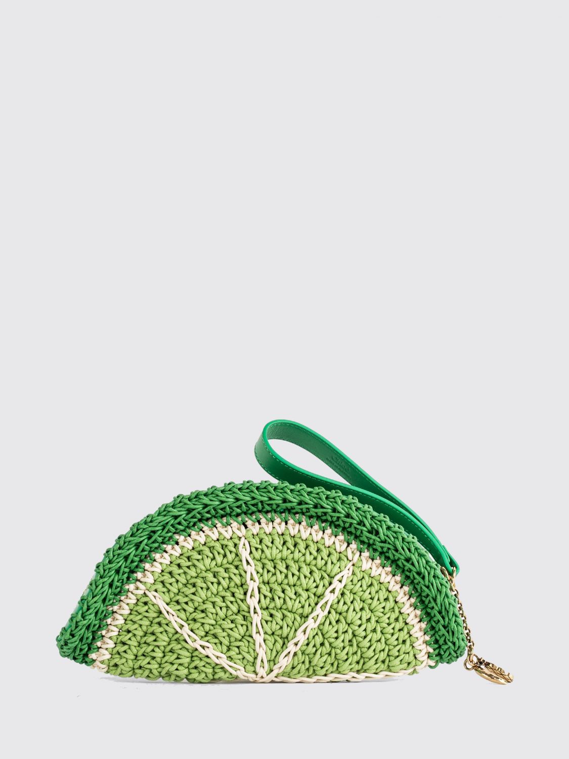 chloé tropicus lime slice crochet cotton clutch with handle