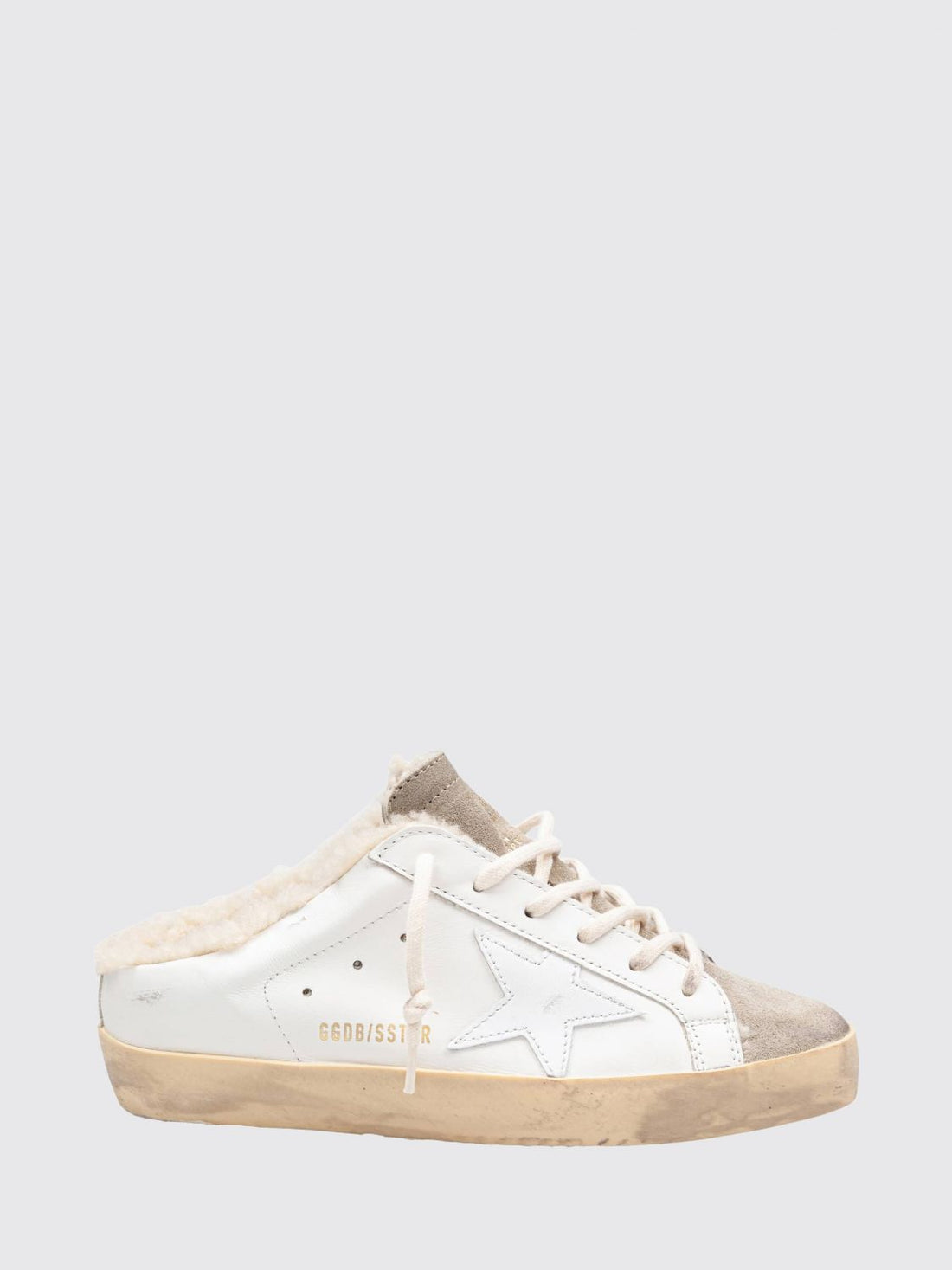 GOLDEN GOOSE 36 super-star calfskin leather sabot sneakers with open heel and wool interior