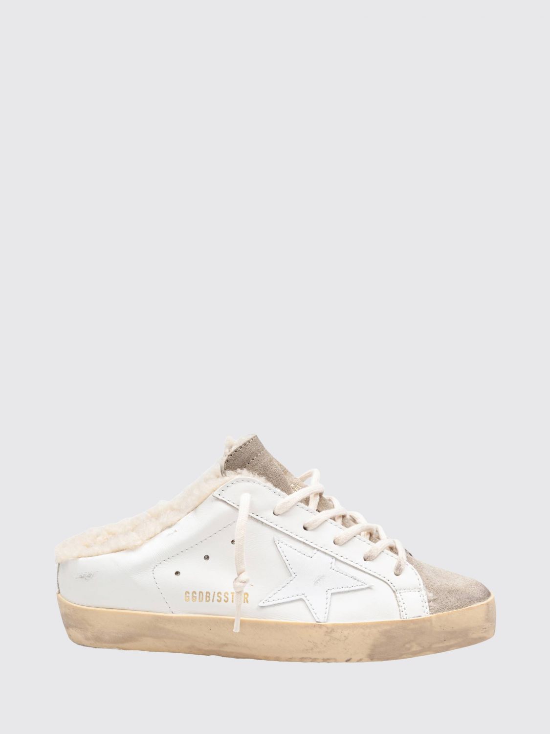 super-star calfskin leather sabot sneakers with open heel and wool interior