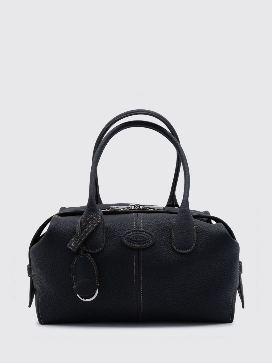hammered leather boston bag with double handle and shoulder strap