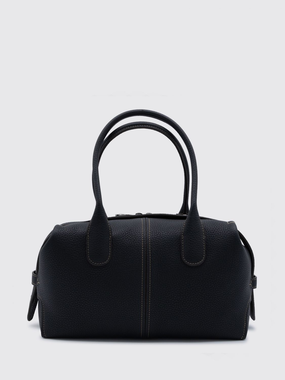 hammered leather boston bag with double handle and shoulder strap