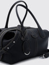 hammered leather boston bag with double handle and shoulder strap