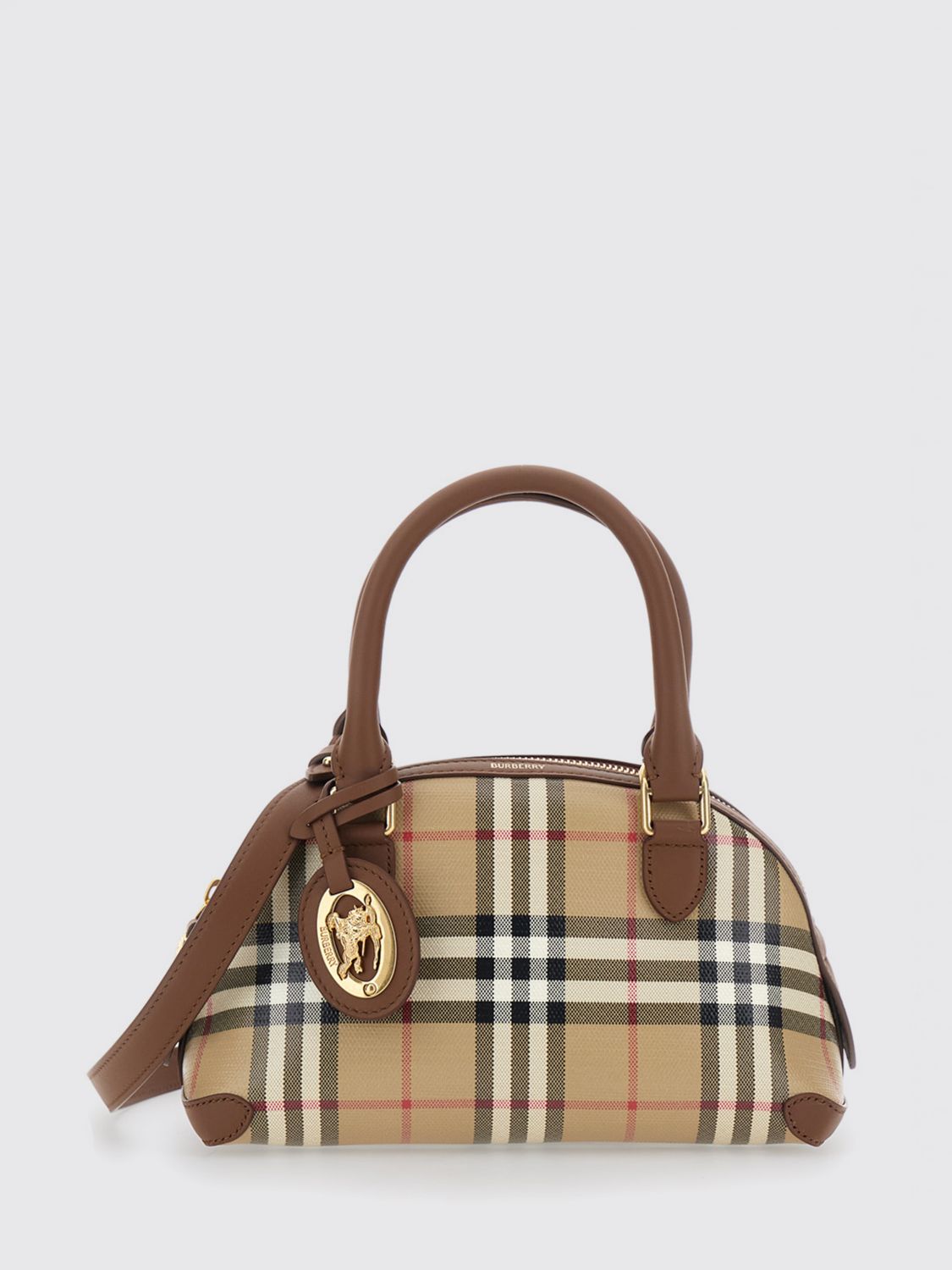 primrose mini cotton and leather bowling bag with vintage check pattern