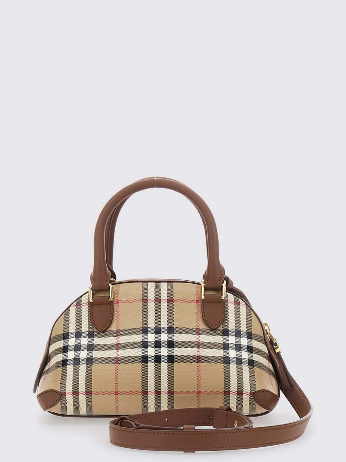 primrose mini cotton and leather bowling bag with vintage check pattern